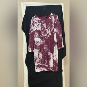 Donna Karan Burgundy and White Long Sleeve Dress